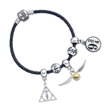 Product Harry Potter Charm Set Black Leather Bracelet/Deathly Hallows/ Snitch/ Platform 9 3/4/Spellbeads thumbnail image