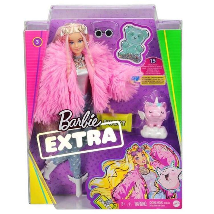 Product Mattel Barbie Extra: Doll with Fluffy Pink Jacket with Pet Unicorn Pig (GRN28) image