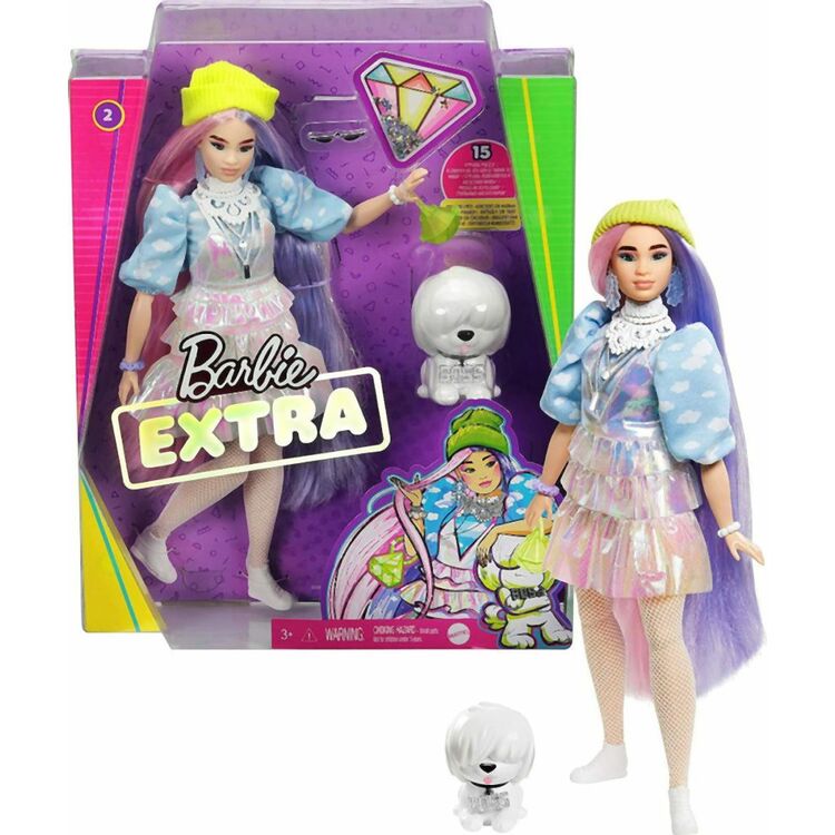 Product Mattel Barbie Extra: Curvy Doll with Shimmer Look and Pet Puppy (GVR05) image