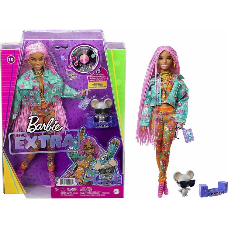 Product Mattel Barbie Extra: Pink Braids Hair Dark Skin Doll (GXF09) image