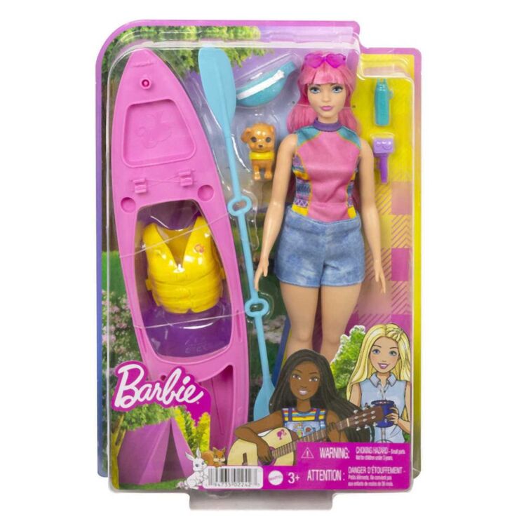 Product Mattel Barbie It Takes Two - Camping Playset With Curvy Daisy Doll with Pink Hair, Pet Puppy  Kayak (HDF75) image