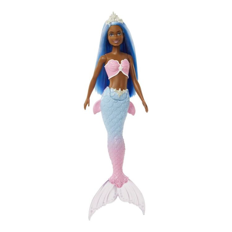 Product Mattel Barbie Dreamtopia: Blue Hair, Dark Skin Doll with Pink  Blue Ombre Mermaid Tail and Tiara (HGR12) image