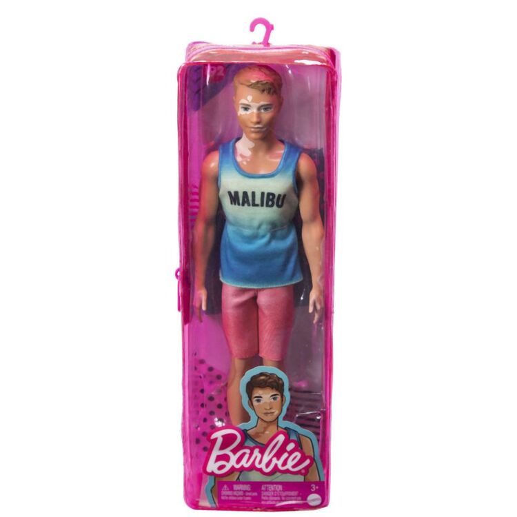 Product Mattel Barbie Ken Doll - Fashionistas #192 Blue Ombre Malibu Tank, Red Shorts Vitiligo Doll (HBV26) image