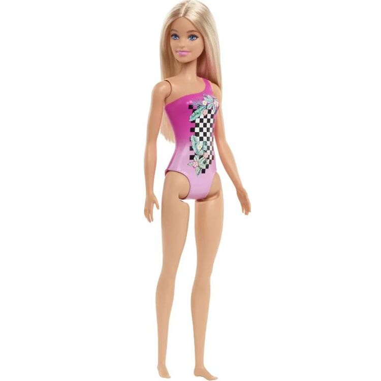 Product Mattel Barbie Doll Beach - Blond Doll with Tropical Checkers Pink Swimsuit (HDC50) image