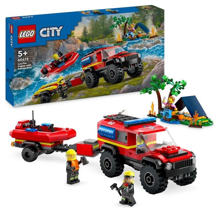 Product LEGO® City: 4x4 Fire Truck with Rescue Boat Toy (60412) image