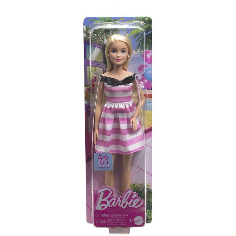 Product Mattel Barbie® 65th Anniversary - Blonde Doll with Pink Striped Dress (HTH66) image