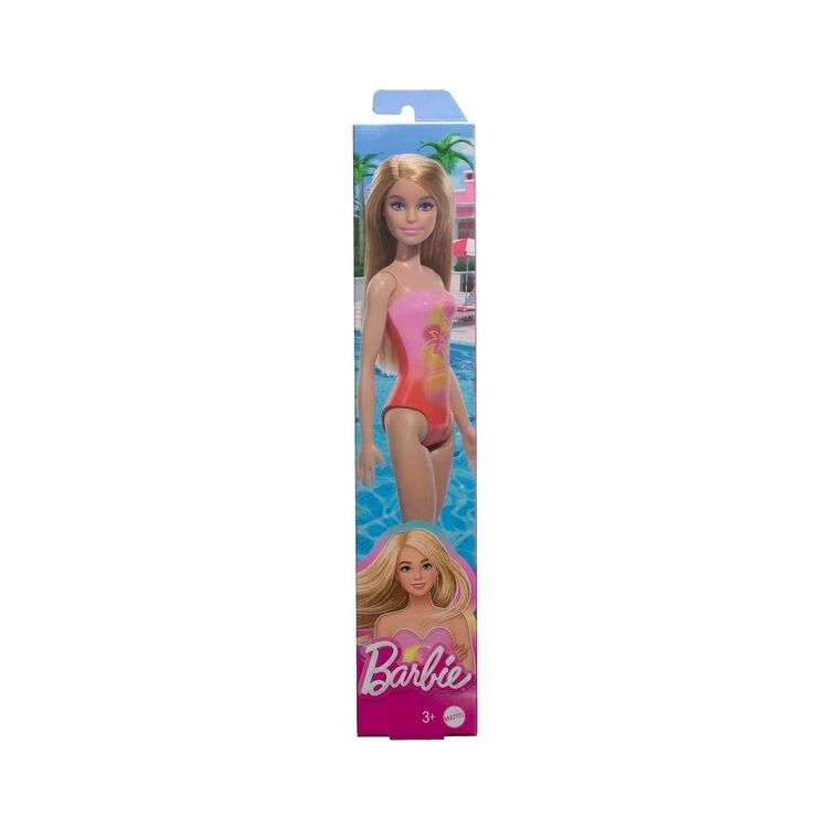 Product Mattel Barbie: Beach - Blond Hair Doll Wearing Pink Palm Tree-Print Swimsuit (HPV19) image