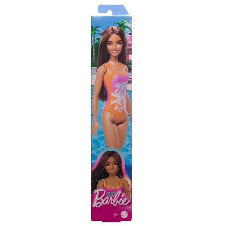 Product Mattel Barbie: Beach - Light Brown Hair Doll Wearing Tropical Pink and Orange Swimsuit (HPV21) image