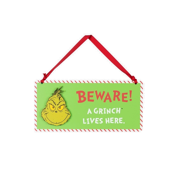 Product The Grinch Beware A Grinch Lives Here Hanging Plaque image