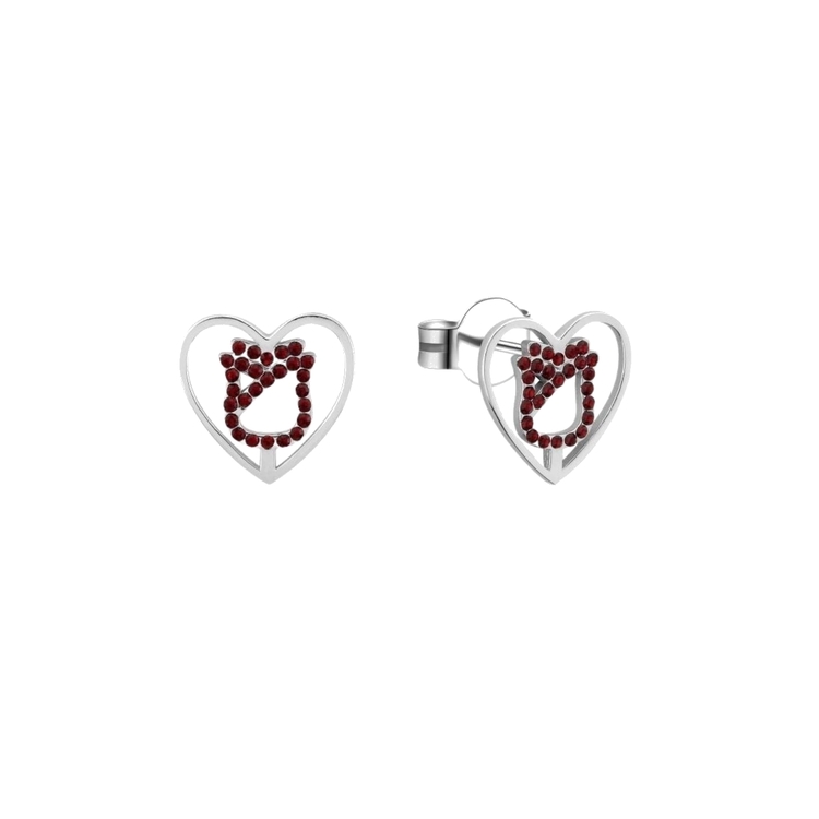 Product Disney Couture Ultimate Princess Sterling Silver Beauty & Beast Crystal Heart Rose Earrings image