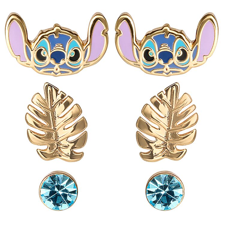 Product Disney Stitch Blue & Gold 3 Pairs of Studs Earrings Brass Plated image